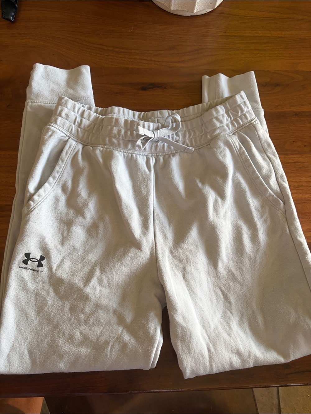Under Armour Kids Cream/White Fleece Joggers with Logo